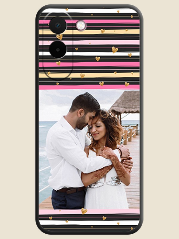 Multicolor Lines and Golden Love Symbols Design on Photo On Space Black Custom Soft Matte Mobile Back Cover - OnePlus N6x 5G