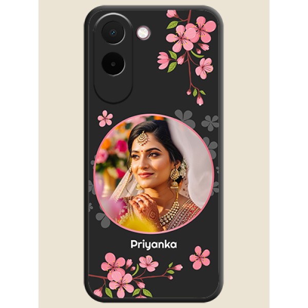 Round Image with Pink Color Floral Design on Photo On Space Black Custom Soft Matte Mobile Back Cover - OnePlus N6x 5G Round Image with Pink Color Floral Design on Photo On Space Black Custom Soft Matte Mobile Back Cover - OnePlus N6x 5G