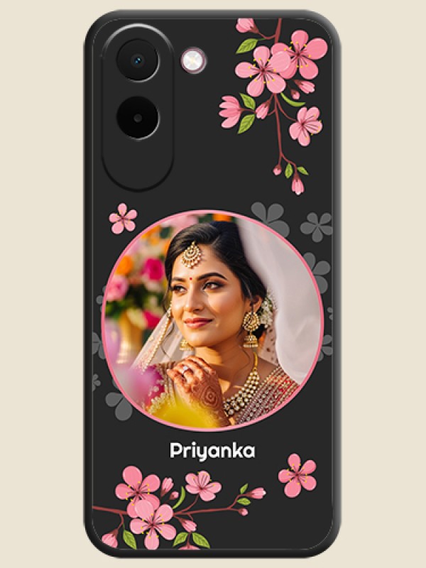 Round Image with Pink Color Floral Design on Photo On Space Black Custom Soft Matte Mobile Back Cover - OnePlus N6x 5G