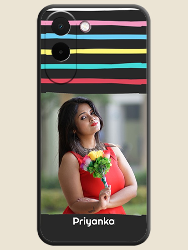 Multicolor Lines with Image On Space Black Custom Soft Matte Mobile Back Cover - OnePlus N6x 5G