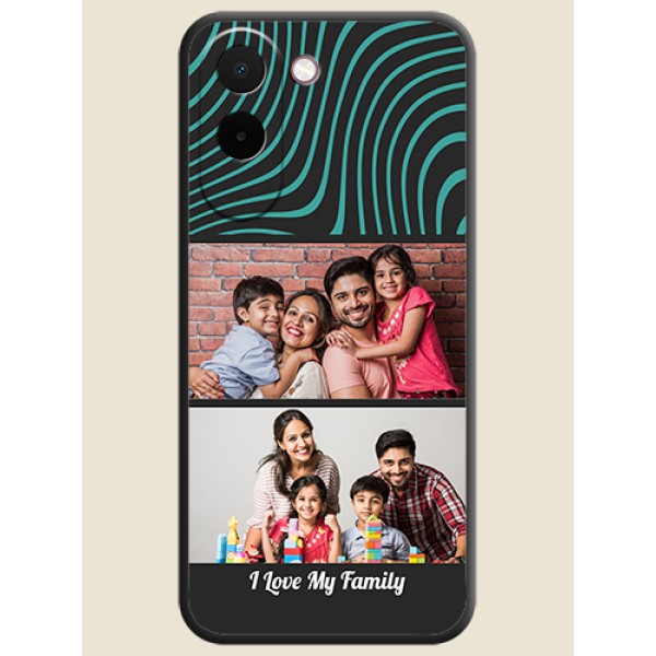 Wave Pattern with 2 Image Holder On Space Black Custom Soft Matte Mobile Back Cover - OnePlus N6x 5G Wave Pattern with 2 Image Holder On Space Black Custom Soft Matte Mobile Back Cover - OnePlus N6x 5G