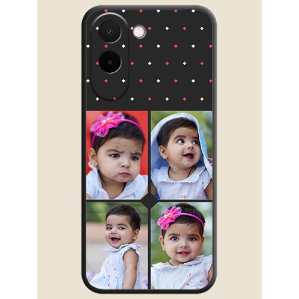 Multicolor Dotted Pattern with 4 Image Holder On Space Black Custom Soft Matte Mobile Back Cover - OnePlus N6x 5G