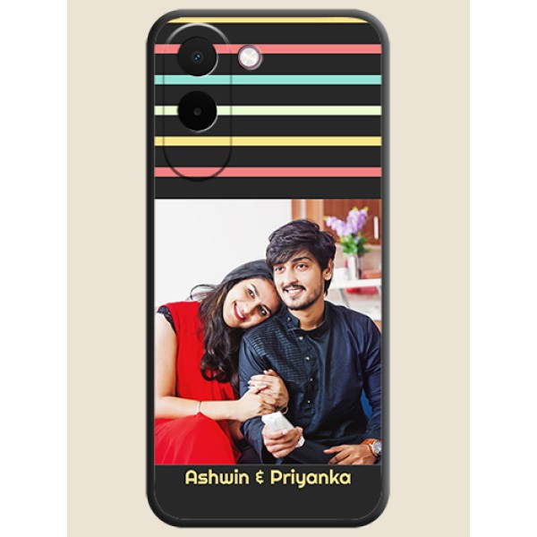 Color Stripes with Photo and Text on Photo On Space Black Custom Soft Matte Mobile Back Cover - OnePlus N6x 5G Color Stripes with Photo and Text on Photo On Space Black Custom Soft Matte Mobile Back Cover - OnePlus N6x 5G