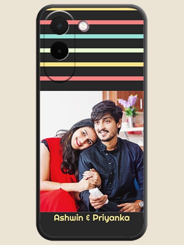 Color Stripes with Photo and Text on Photo On Space Black Custom Soft Matte Mobile Back Cover - OnePlus N6x 5G