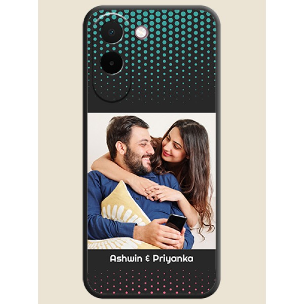 Faded Dots with Grunge Photo Frame and Text On Space Black Custom Soft Matte Mobile Back Cover - OnePlus N6x 5G Faded Dots with Grunge Photo Frame and Text On Space Black Custom Soft Matte Mobile Back Cover - OnePlus N6x 5G