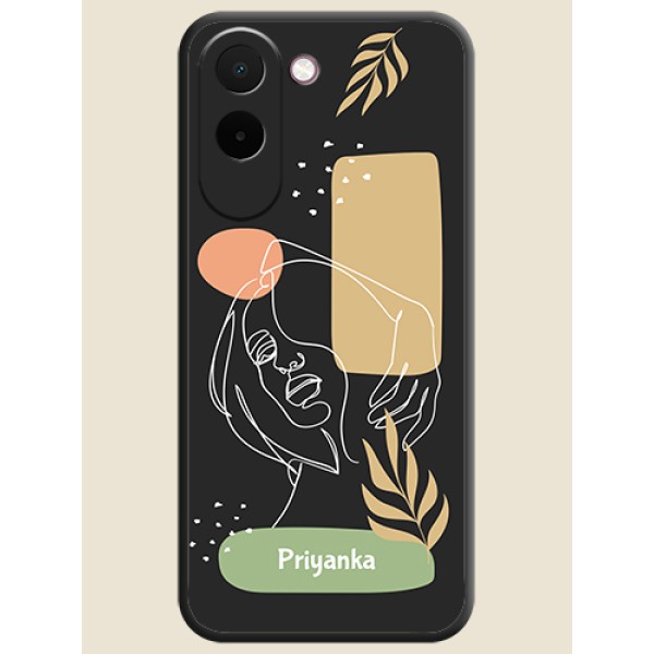 Custom Text With Line Art Of Women & Leaves Design On Space Black Custom Soft Matte Mobile Back Cover - OnePlus N6x 5G