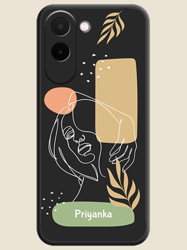 Custom Text With Line Art Of Women & Leaves Design On Space Black Custom Soft Matte Mobile Back Cover - OnePlus N6x 5G
