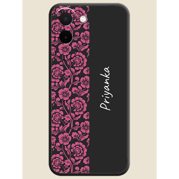 Pink Floral Pattern Design With Custom Text On Space Black Custom Soft Matte Mobile Back Cover - OnePlus N6x 5G Pink Floral Pattern Design With Custom Text On Space Black Custom Soft Matte Mobile Back Cover - OnePlus N6x 5G