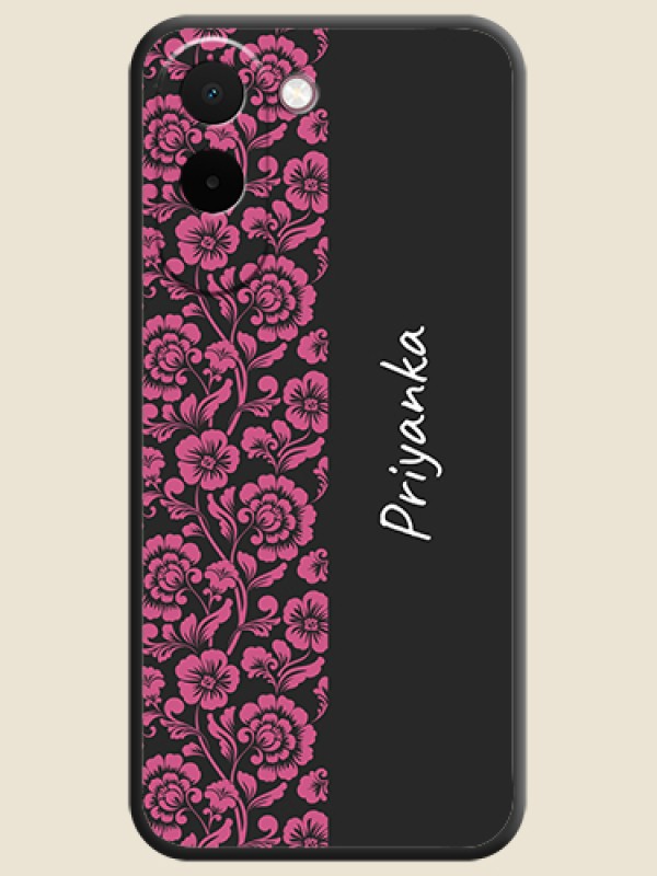 Pink Floral Pattern Design With Custom Text On Space Black Custom Soft Matte Mobile Back Cover - OnePlus N6x 5G