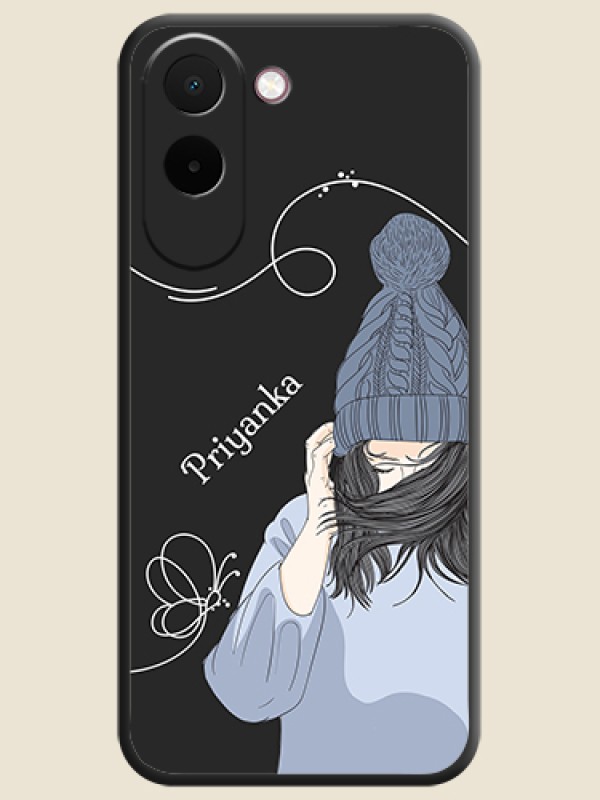 Girl With Blue Winter Outfiit Custom Text Design On Space Black Custom Soft Matte Mobile Back Cover - OnePlus N6x 5G