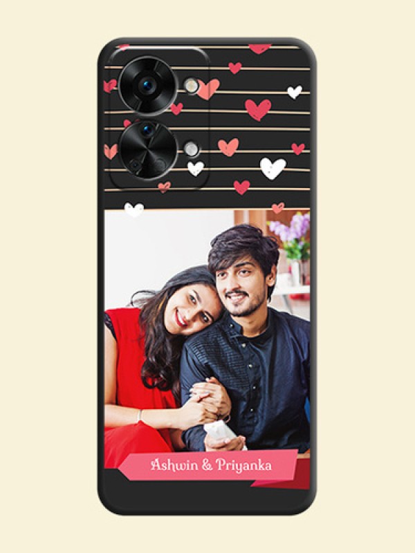 Love Pattern with Name on Pink Ribbon  on Photo on Space Black Soft Matte Back Cover - OnePlus Nord 2T 5G
