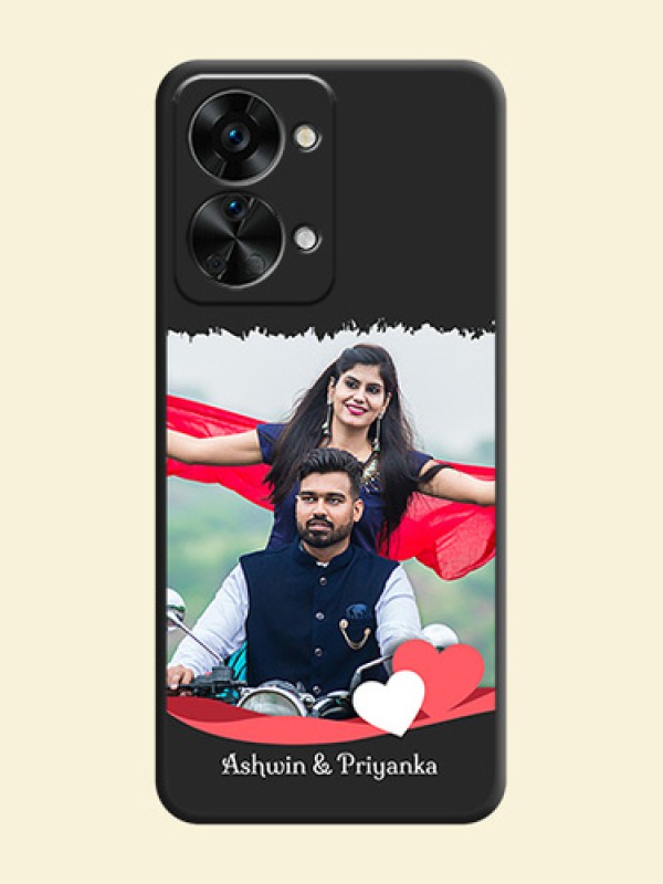 Pin Color Love Shaped Ribbon Design with Text on Space Black Custom Soft Matte Phone Back Cover - OnePlus Nord 2T 5G