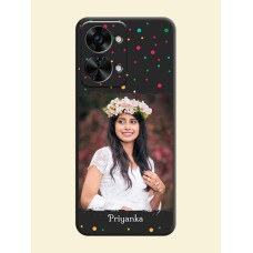 Multicolor Dotted Pattern with Text on Space Black Custom Soft Matte Phone Back Cover - OnePlus Nord 2T 5G