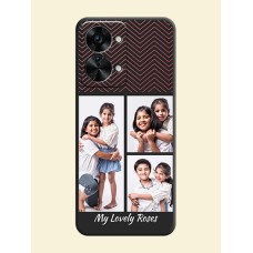 Wave Pattern with 3 Image Holder on Space Black Custom Soft Matte Back Cover - OnePlus Nord 2T 5G