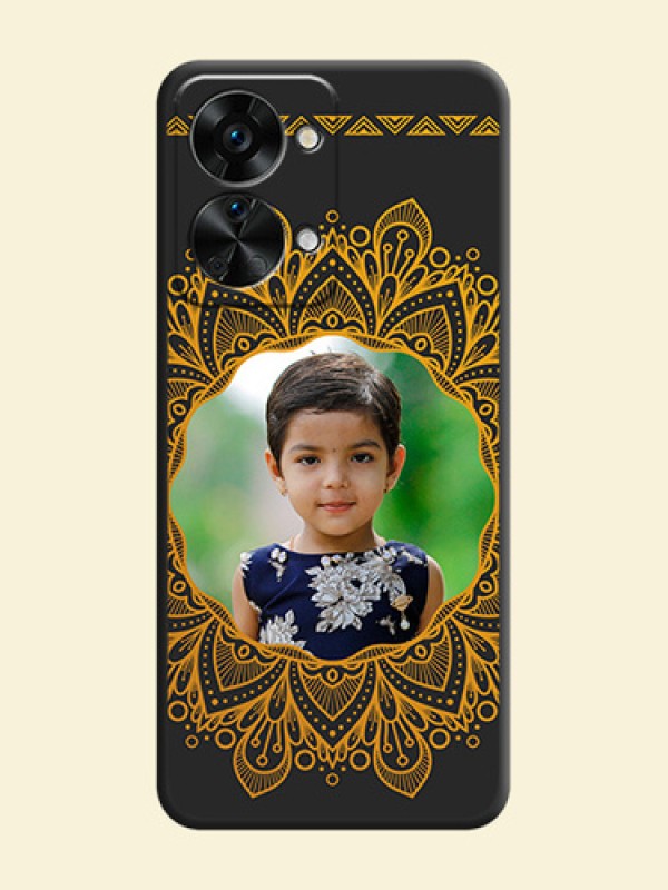 Round Image with Floral Design on Photo on Space Black Soft Matte Mobile Cover - OnePlus Nord 2T 5G