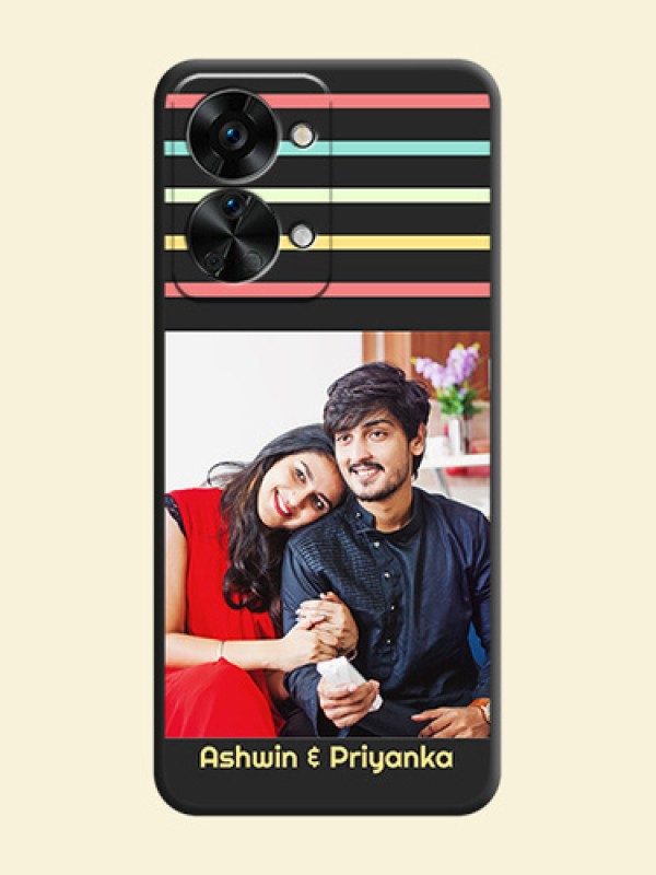Color Stripes with Photo and Text on Photo on Space Black Soft Matte Mobile Case - OnePlus Nord 2T 5G
