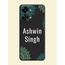 Your Name with Floral Design on Space Black Custom Soft Matte Back Cover - OnePlus Nord 2T 5G