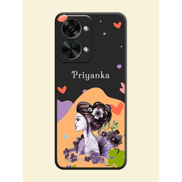 Namecase For Her With Fancy Lady Image On Space Black Personalized Soft Matte Phone Covers -Oneplus Nord 2T 5G Namecase For Her With Fancy Lady Image On Space Black Personalized Soft Matte Phone Covers -Oneplus Nord 2T 5G