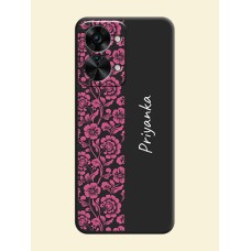 Pink Floral Pattern Design With Custom Text On Space Black Personalized Soft Matte Phone Covers -Oneplus Nord 2T 5G