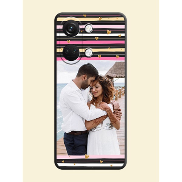 Multicolor Lines and Golden Love Symbols Design - Photo on Space Black Soft Matte Mobile Cover - OnePlus Nord 3 5G