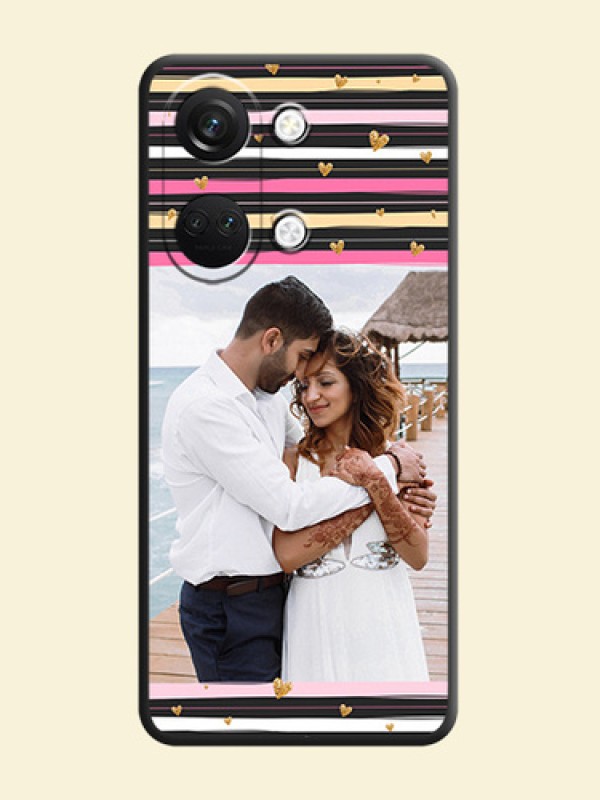 Multicolor Lines and Golden Love Symbols Design - Photo on Space Black Soft Matte Mobile Cover - OnePlus Nord 3 5G