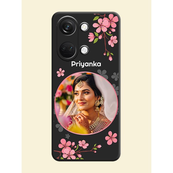 Round Image with Pink Color Floral Design - Photo on Space Black Soft Matte Back Cover - OnePlus Nord 3 5G Round Image with Pink Color Floral Design - Photo on Space Black Soft Matte Back Cover - OnePlus Nord 3 5G