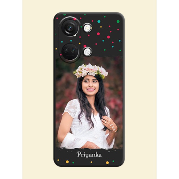 Multicolor Dotted Pattern with Text on Space Black Custom Soft Matte Phone Back Cover - OnePlus Nord 3 5G Multicolor Dotted Pattern with Text on Space Black Custom Soft Matte Phone Back Cover - OnePlus Nord 3 5G
