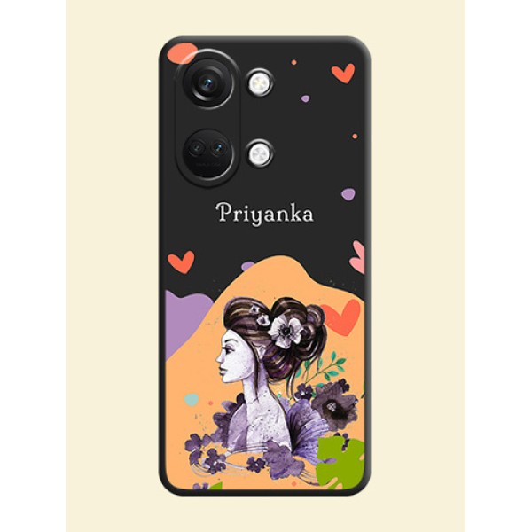 Namecase For Her With Fancy Lady Image On Space Black Personalized Soft Matte Phone Covers - OnePlus Nord 3 5G Namecase For Her With Fancy Lady Image On Space Black Personalized Soft Matte Phone Covers - OnePlus Nord 3 5G