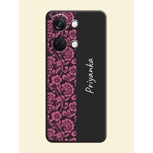 Pink Floral Pattern Design With Custom Text On Space Black Personalized Soft Matte Phone Covers - OnePlus Nord 3 5G Pink Floral Pattern Design With Custom Text On Space Black Personalized Soft Matte Phone Covers - OnePlus Nord 3 5G