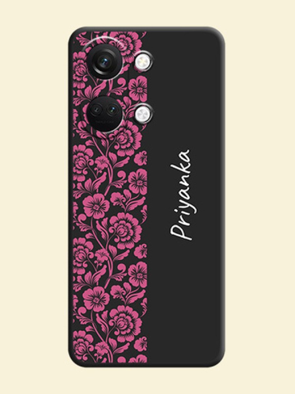 Pink Floral Pattern Design With Custom Text On Space Black Personalized Soft Matte Phone Covers - OnePlus Nord 3 5G