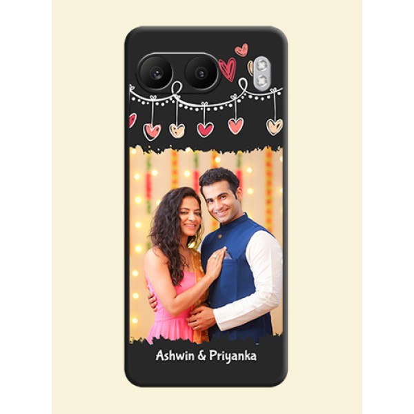 Pink Love Hangings with Name On Space Black Custom Soft Matte Mobile Back Cover - Nord 4 5G Pink Love Hangings with Name On Space Black Custom Soft Matte Mobile Back Cover - Nord 4 5G