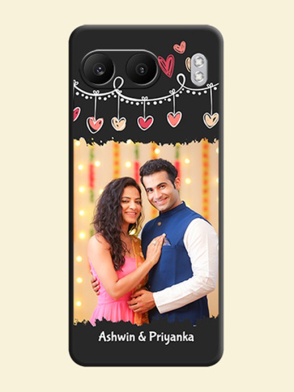 Pink Love Hangings with Name On Space Black Custom Soft Matte Mobile Back Cover - Nord 4 5G