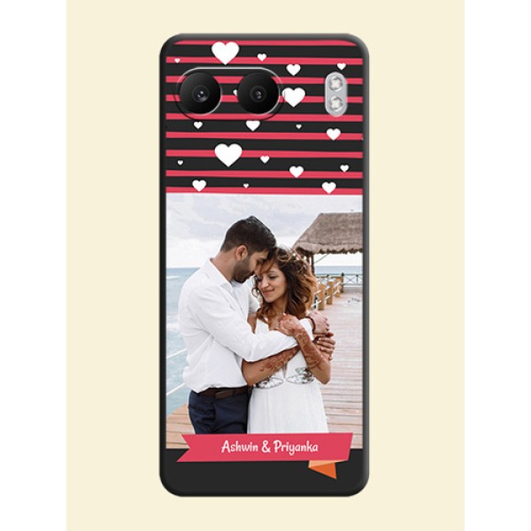 White Color Love Symbols with Pink Lines Pattern On Space Black Custom Soft Matte Mobile Back Cover - Nord 4 5G