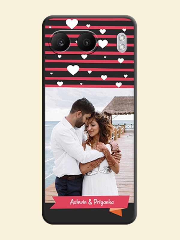 White Color Love Symbols with Pink Lines Pattern On Space Black Custom Soft Matte Mobile Back Cover - Nord 4 5G