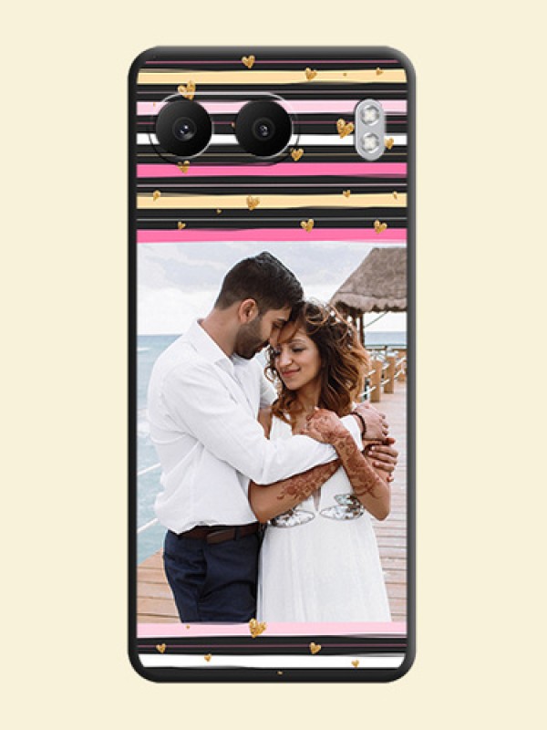 Multicolor Lines and Golden Love Symbols Design on Photo On Space Black Custom Soft Matte Mobile Back Cover - Nord 4 5G