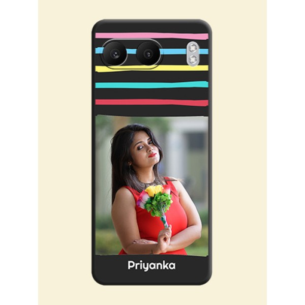 Multicolor Lines with Image On Space Black Custom Soft Matte Mobile Back Cover - Nord 4 5G Multicolor Lines with Image On Space Black Custom Soft Matte Mobile Back Cover - Nord 4 5G