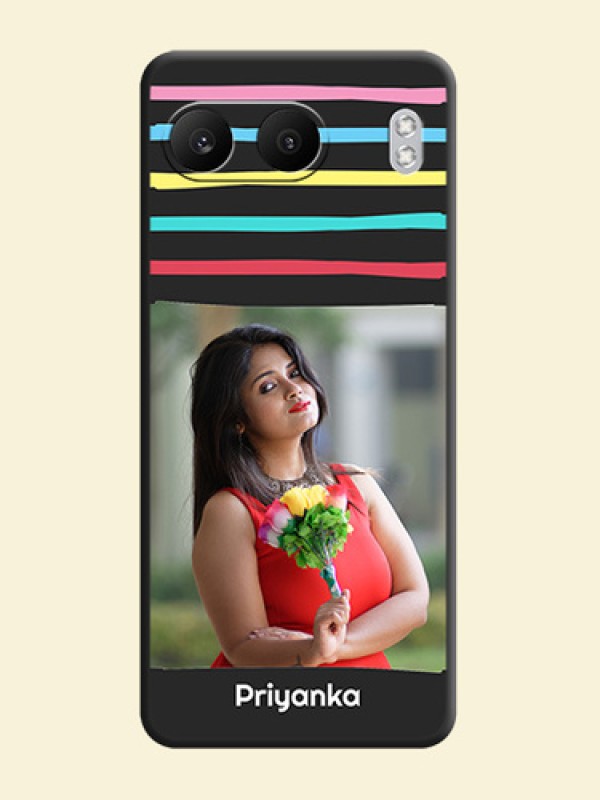 Multicolor Lines with Image On Space Black Custom Soft Matte Mobile Back Cover - Nord 4 5G
