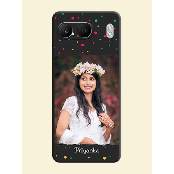 Multicolor Dotted Pattern with Text On Space Black Custom Soft Matte Mobile Back Cover - Nord 4 5G Multicolor Dotted Pattern with Text On Space Black Custom Soft Matte Mobile Back Cover - Nord 4 5G