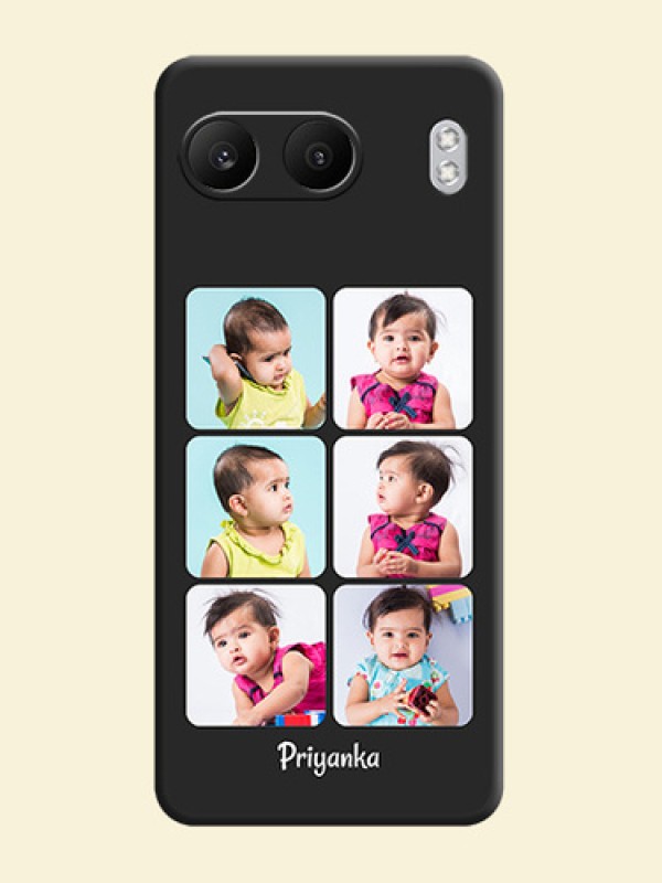 Floral Art with 6 Image Holder on Photo On Space Black Custom Soft Matte Mobile Back Cover - Nord 4 5G