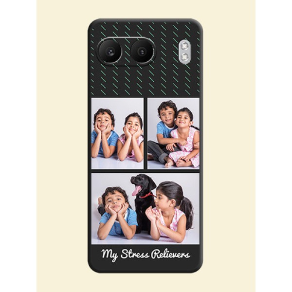 Cross Dotted Pattern with 2 Image Holder On Space Black Custom Soft Matte Mobile Back Cover - Nord 4 5G Cross Dotted Pattern with 2 Image Holder On Space Black Custom Soft Matte Mobile Back Cover - Nord 4 5G