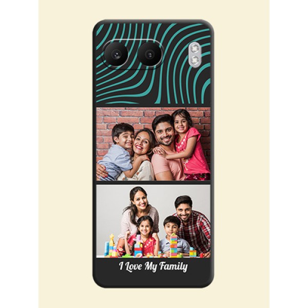 Wave Pattern with 2 Image Holder On Space Black Custom Soft Matte Mobile Back Cover - Nord 4 5G Wave Pattern with 2 Image Holder On Space Black Custom Soft Matte Mobile Back Cover - Nord 4 5G