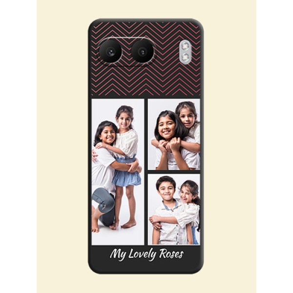Wave Pattern with 3 Image Holder On Space Black Custom Soft Matte Mobile Back Cover - Nord 4 5G Wave Pattern with 3 Image Holder On Space Black Custom Soft Matte Mobile Back Cover - Nord 4 5G