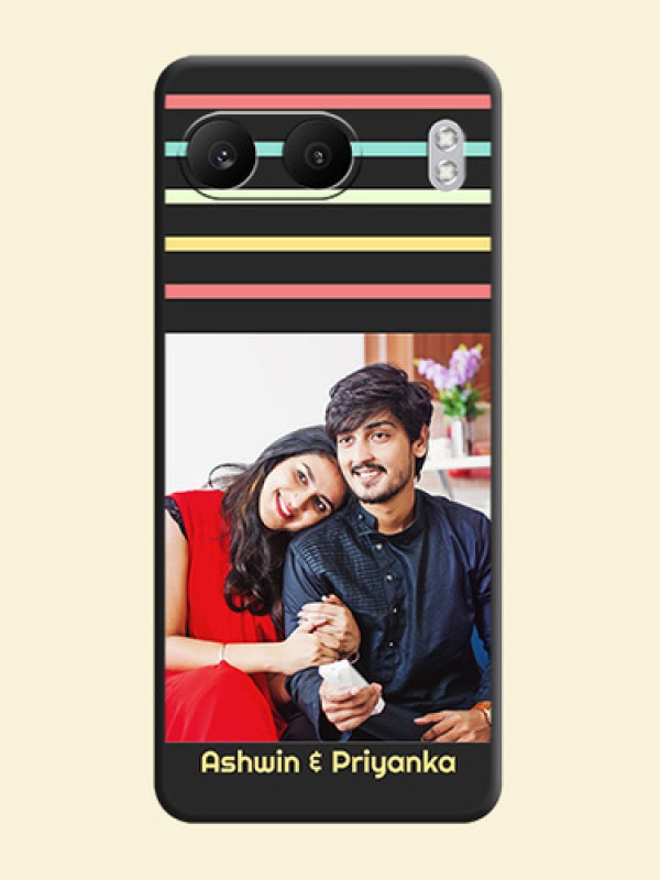 Color Stripes with Photo and Text on Photo On Space Black Custom Soft Matte Mobile Back Cover - Nord 4 5G