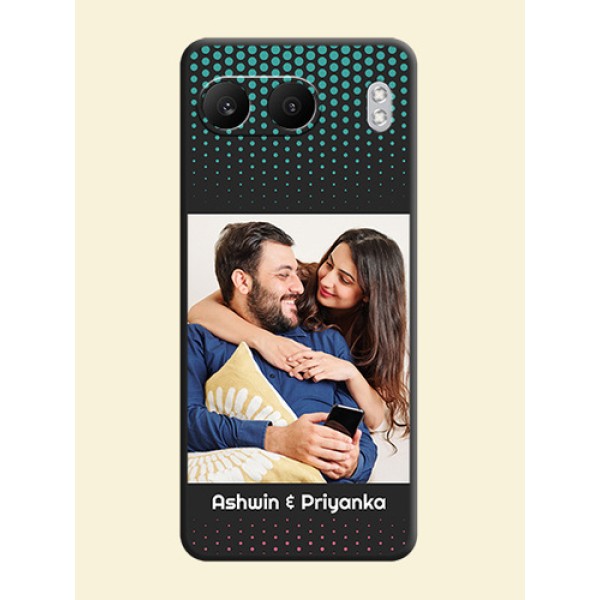 Faded Dots with Grunge Photo Frame and Text On Space Black Custom Soft Matte Mobile Back Cover - Nord 4 5G Faded Dots with Grunge Photo Frame and Text On Space Black Custom Soft Matte Mobile Back Cover - Nord 4 5G