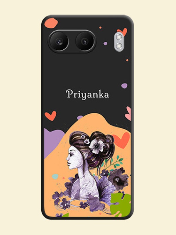 Namecase For Her With Fancy Lady Image On Space Black Custom Soft Matte Mobile Back Cover - Nord 4 5G