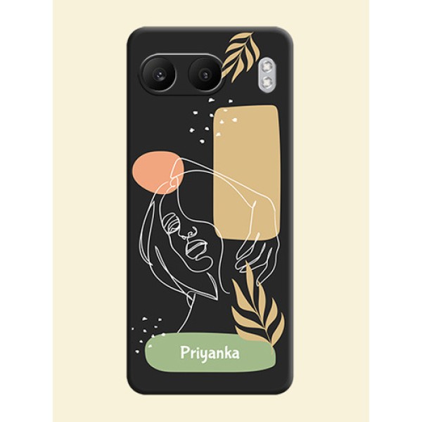 Custom Text With Line Art Of Women & Leaves Design On Space Black Custom Soft Matte Mobile Back Cover - Nord 4 5G