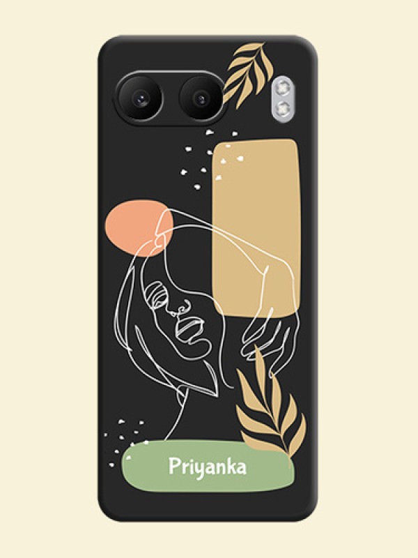 Custom Text With Line Art Of Women & Leaves Design On Space Black Custom Soft Matte Mobile Back Cover - Nord 4 5G