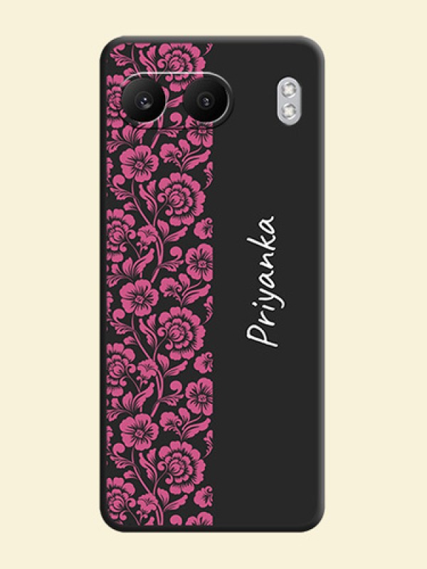 Pink Floral Pattern Design With Custom Text On Space Black Custom Soft Matte Mobile Back Cover - Nord 4 5G