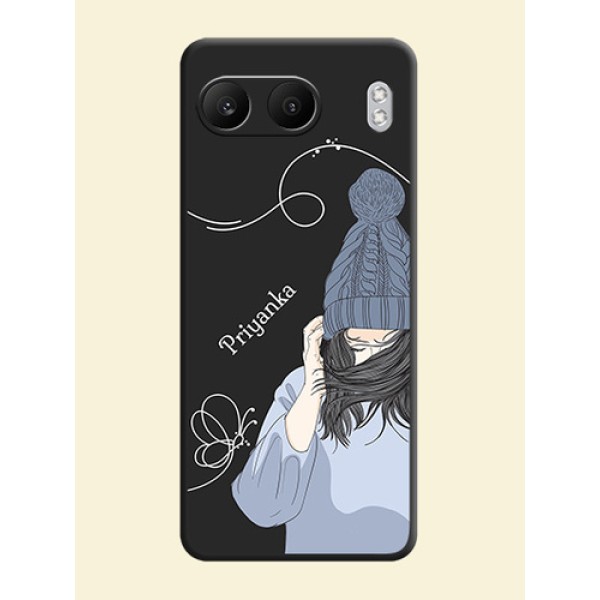 Girl With Blue Winter Outfiit Custom Text Design On Space Black Custom Soft Matte Mobile Back Cover - Nord 4 5G Girl With Blue Winter Outfiit Custom Text Design On Space Black Custom Soft Matte Mobile Back Cover - Nord 4 5G