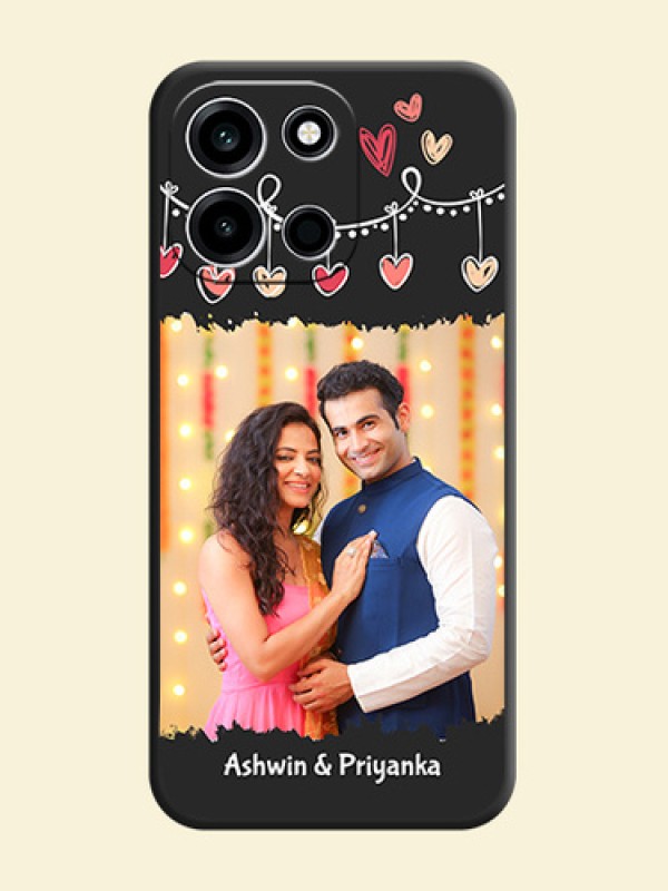 Pink Love Hangings with Name On Space Black Custom Soft Matte Mobile Back Cover - OnePlus Nord 6 5G